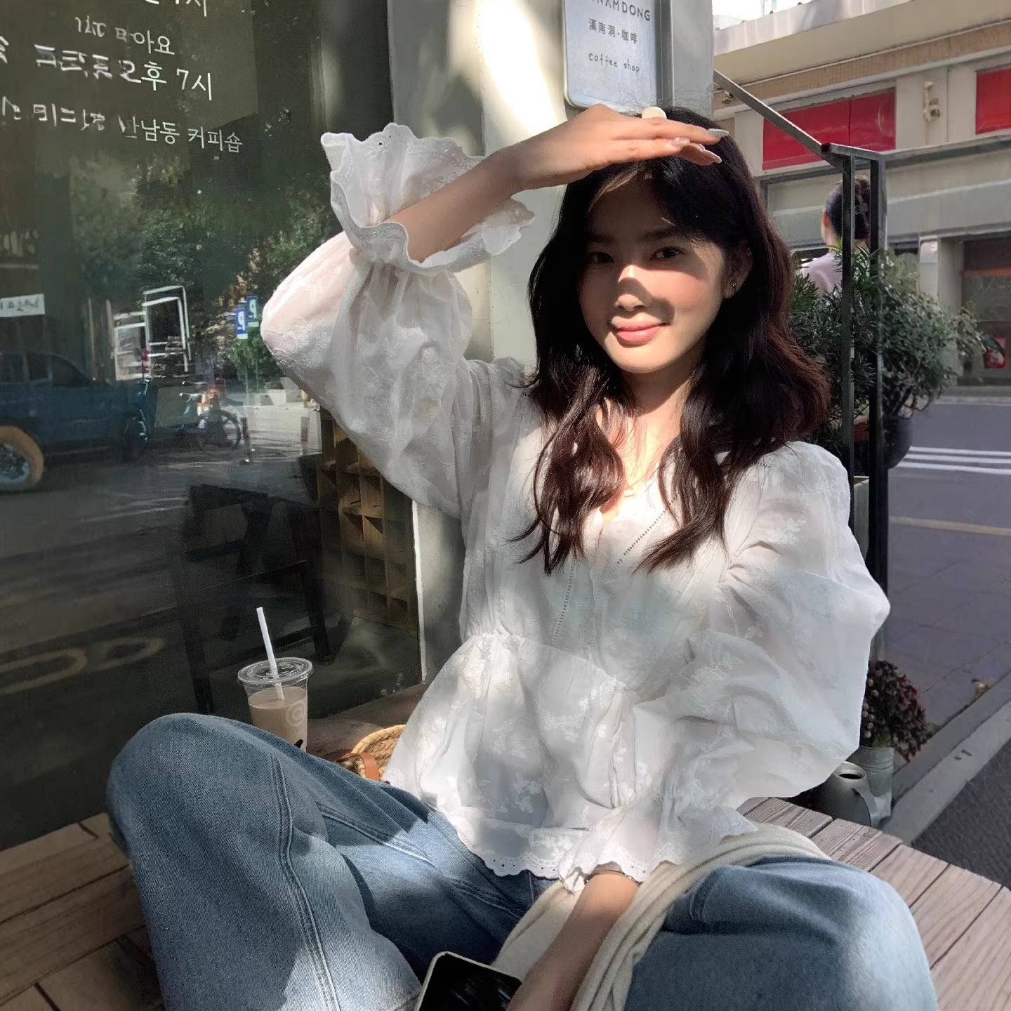 【L10108】實拍檸檬家法式少女感仙氣🌸重工V領刺繡設計泡泡袖白色襯衫260330