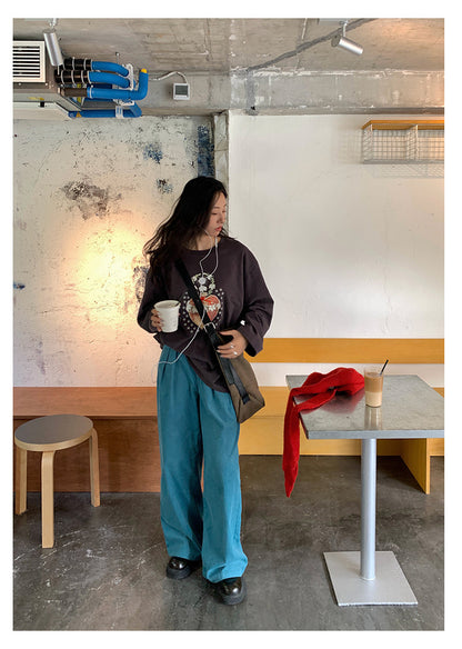 【H5397】實拍韓系甜美少女寬鬆長袖T恤250902