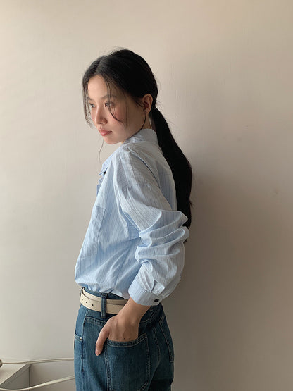 【LD003】實拍中性棉100氣質寬鬆條紋襯衫251103