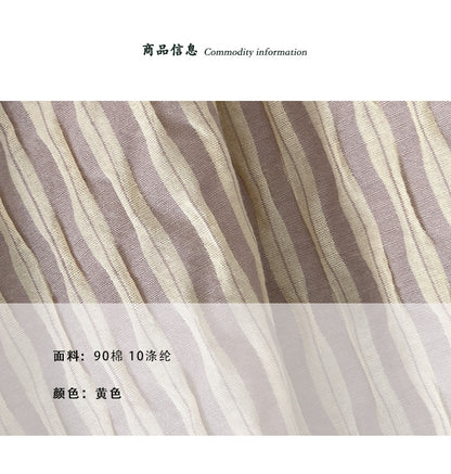 【cimz1836】文青設計款🌾日系復古條紋抓皺綁帶寬鬆襯衫260506