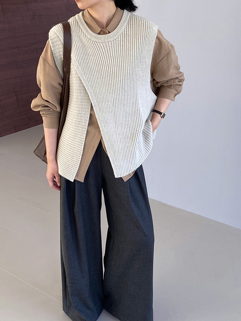 【cim8979】實拍秋冬設計師款不規則寬鬆針織馬甲251030