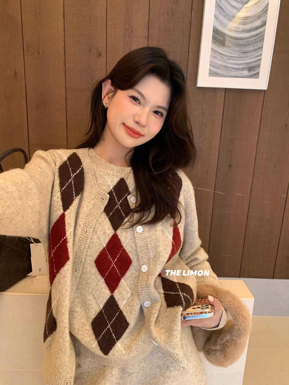 【L6880】實拍檸檬秋冬菱格針織開衫+圓領背心+針織裙251117