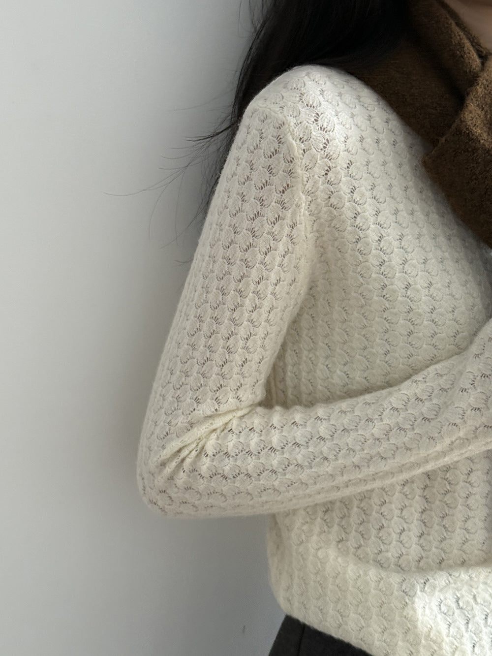 【Y312】實拍高單質感鏤空蕾絲半高領針織衫251106