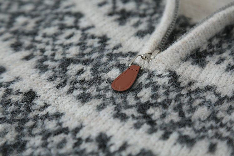 【LD11004】實拍兔絨毛混紡費爾島針織毛衣半拉鏈大翻領251110