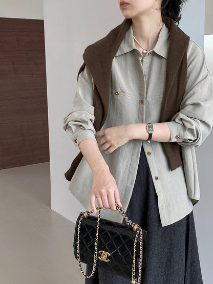 【cim6112】實拍韓國法式氣質天絲亞麻長袖襯衫251030