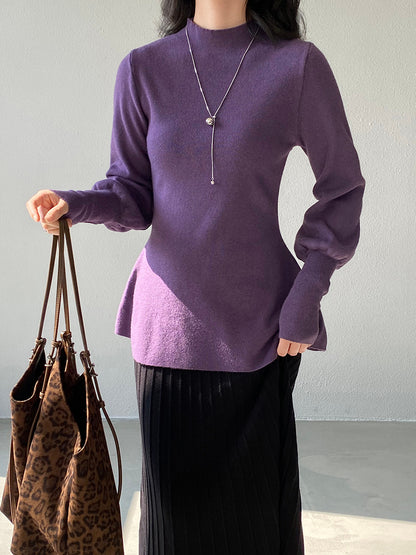【cimz6652】實拍氣質半高領/V領燈籠袖極簡氣質針織衫251128
