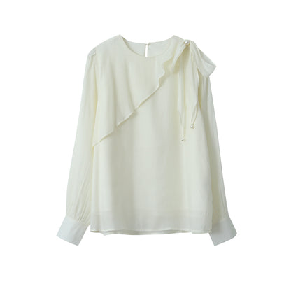 【LD3290】實拍法式釘珠蝴蝶結天絲雪紡襯衫251103