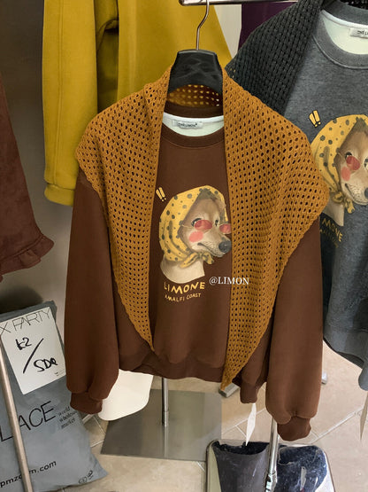 【L9295】實拍檸檬秋冬狗狗印花加絨衞衣+針織披肩251117