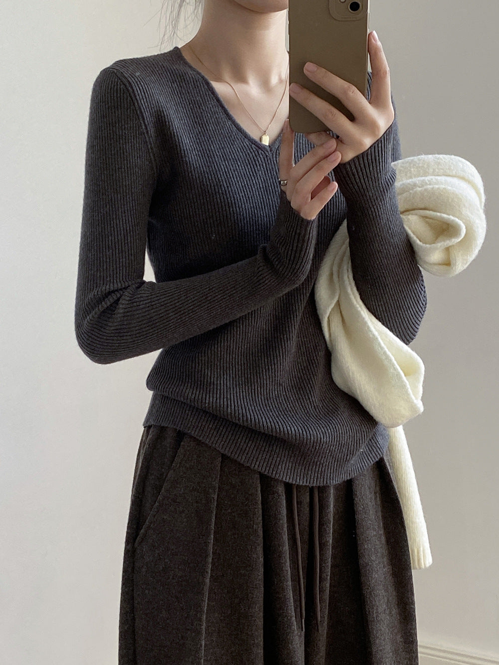 【YP313】實拍冬季氣質簡約v領針織衫251113