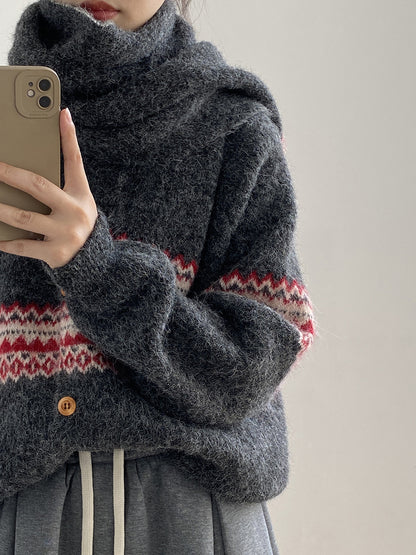 【YP6106】 實拍費爾島提花針織外套＋圍巾(含羊毛3%) 251023