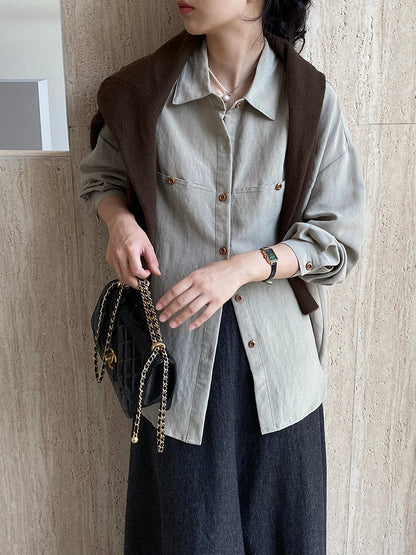 【cim6112】實拍韓國法式氣質天絲亞麻長袖襯衫251030