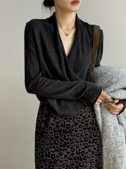 【Y218】實拍法式高級感交叉長袖針織衫(羊毛5%)251016