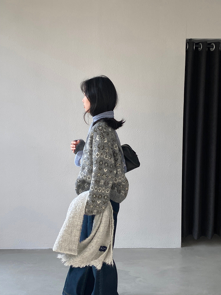 【cimz5937】復古碎花軟糯加厚圓領長袖針織毛衣260102