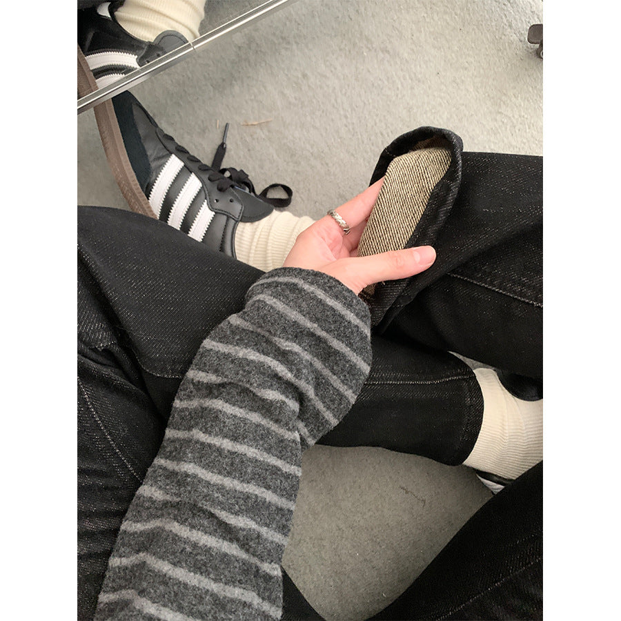 【H560】實拍加厚磨毛高腰微喇牛仔褲251021