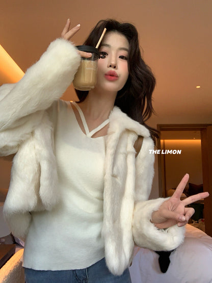 【L8368】實拍檸檬簡約羊毛羊絨喇叭袖長袖針織衫251117