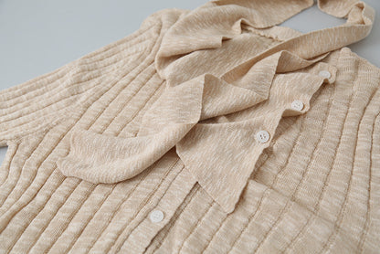 【LD11160】實拍設計感必收！V領薄針織+圍巾 兩件套260309