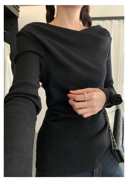 【H5487】實拍秋冬褶皺露肩針織衫251109