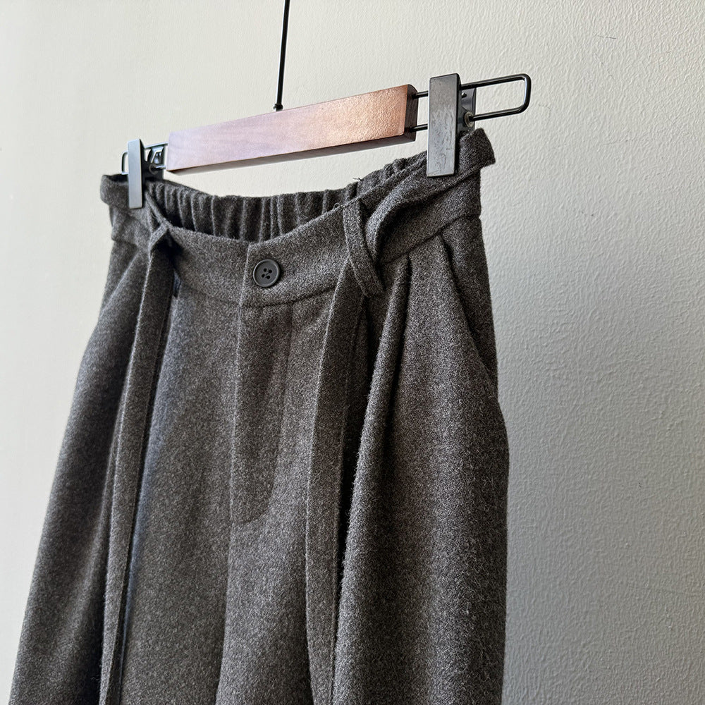 【Y82677】 實拍復古系帶加厚七分闊腿褲251023