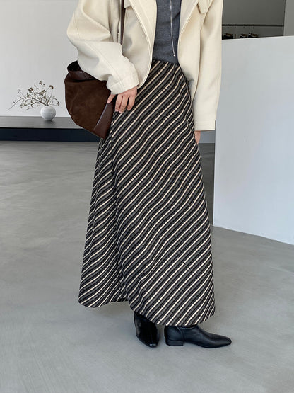 【cim2217】實拍時髦氣質斜紋高腰中長裙251030