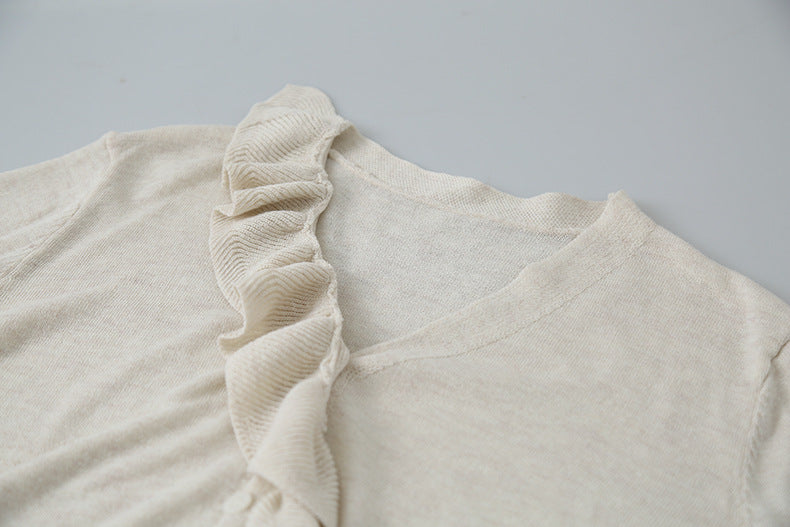 【LD11154】實拍韓系甜美減齡✨設計感荷葉薄款長袖針織衫260317