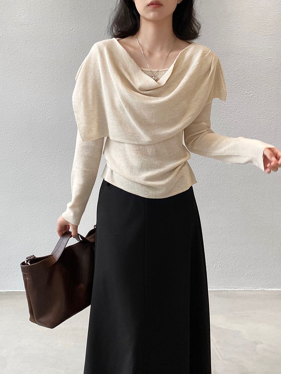 【cim396】實拍慵懶蕩領假2件披肩針織毛衣251030