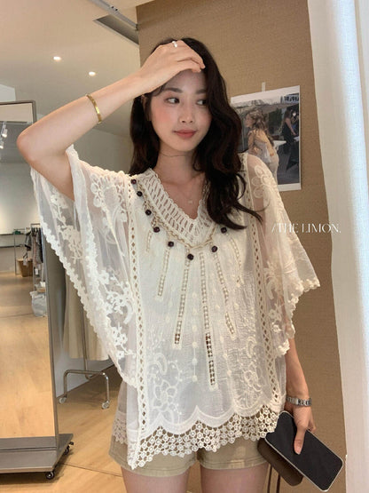 【L10685】仙氣氛圍感拉滿🕊️重工蕾絲刺繡寬鬆顯瘦防曬罩衫260518