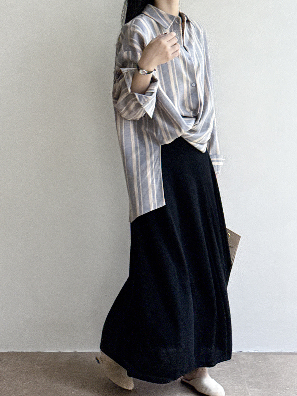 【Y82660】高單品質天絲亞麻30條紋襯衫｜寫意午後的落肩寬鬆版型260820