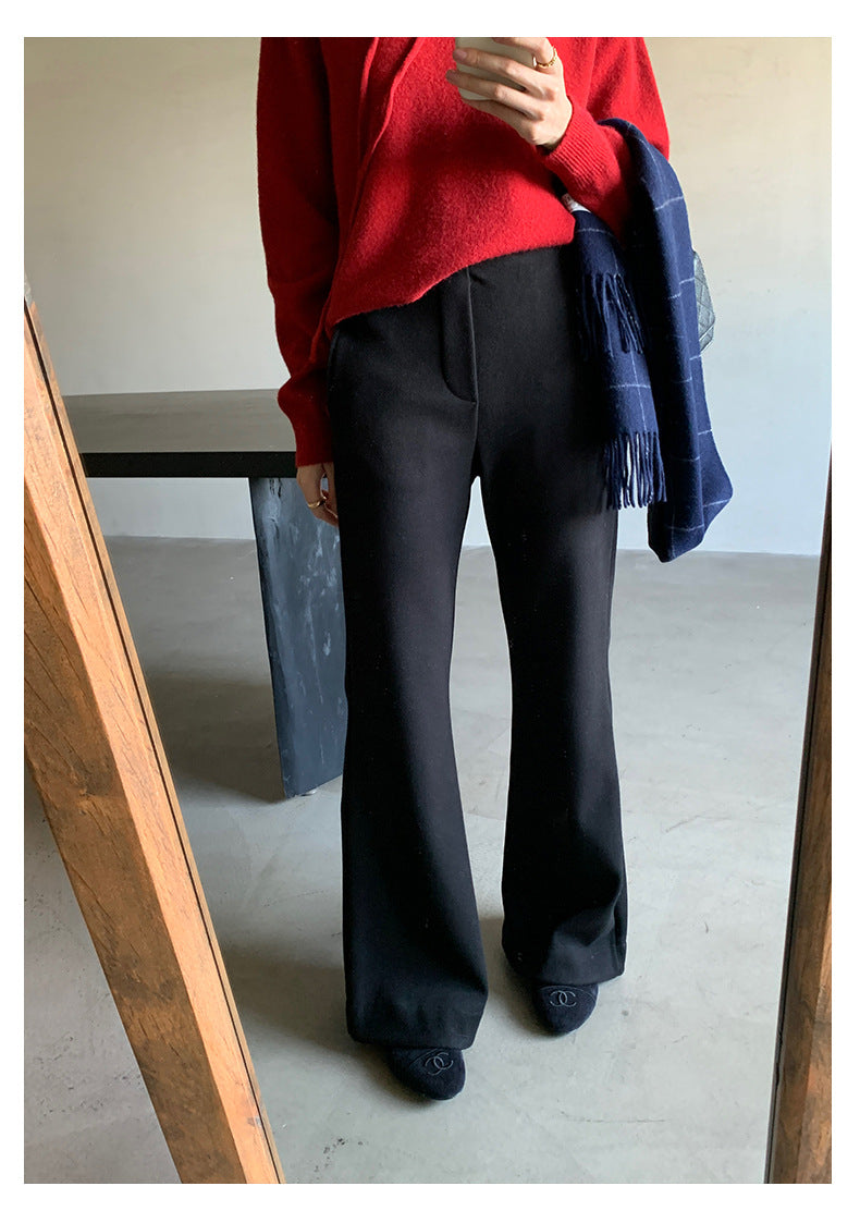 【H5517】實拍超級瘦高腰加絨厚款氣質喇叭褲251125