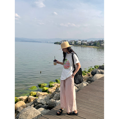 【H5196】實拍夏天超舒服的棉麻褶皺寬鬆闊腿褲250415