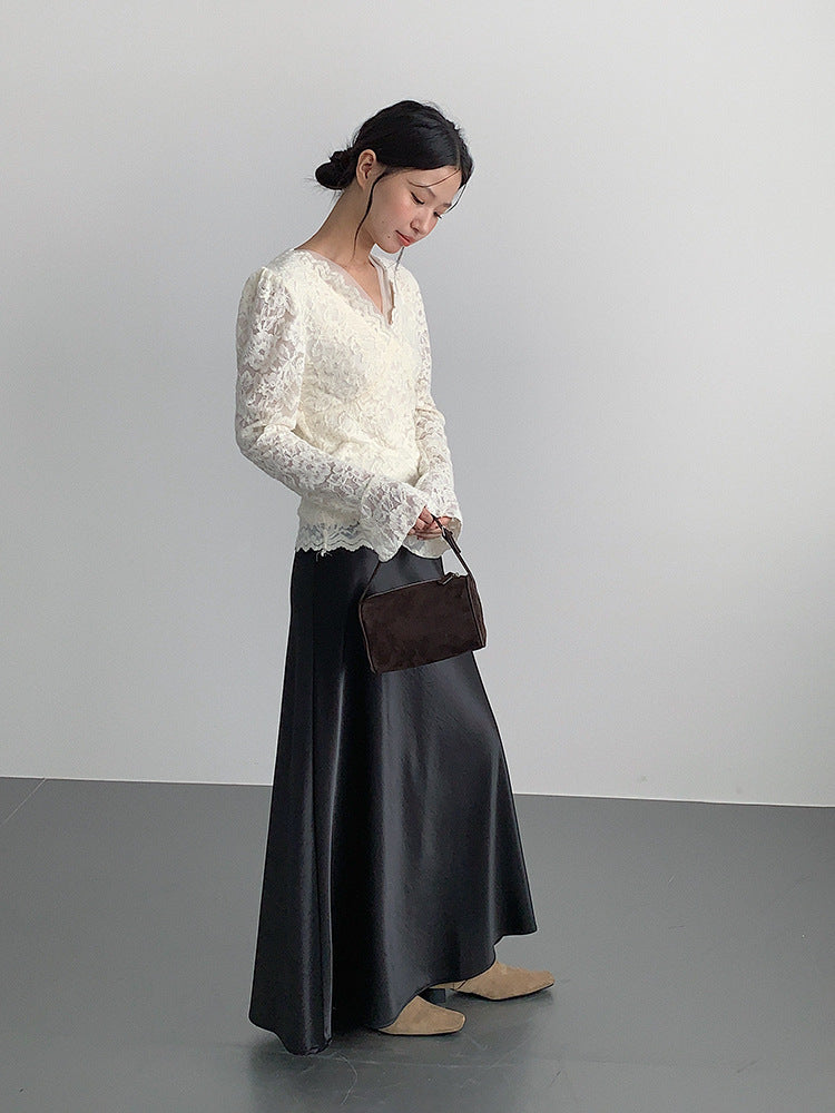 【LD3295】實拍法式喇叭袖加絨蕾絲衫251103