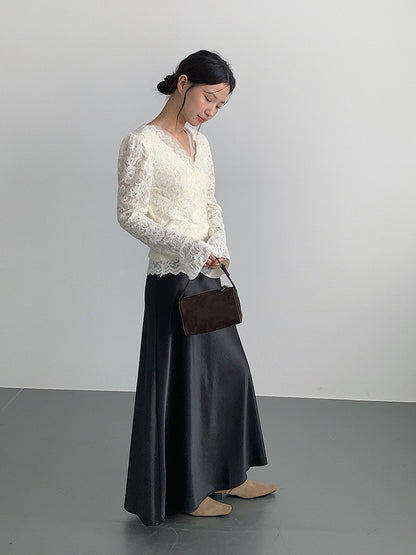 【LD3295】實拍法式喇叭袖加絨蕾絲衫251103