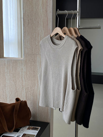 【cim8979】實拍秋冬設計師款不規則寬鬆針織馬甲251030