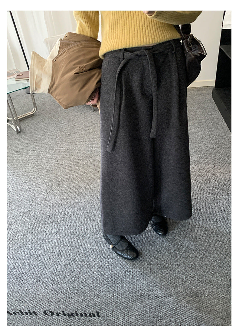 【H5491】實拍秋冬毛呢鬆緊腰加厚闊腿休閒褲251109
