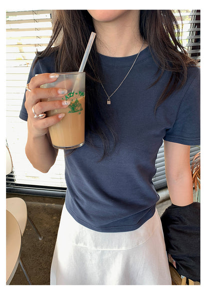 【H5388】實拍基礎7色磨毛圓領短袖T恤250902