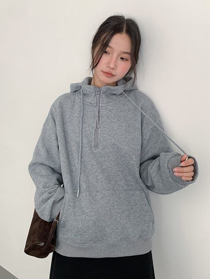 【LD11064】實拍慵懶灰色加絨加厚連帽寬鬆衞衣251209