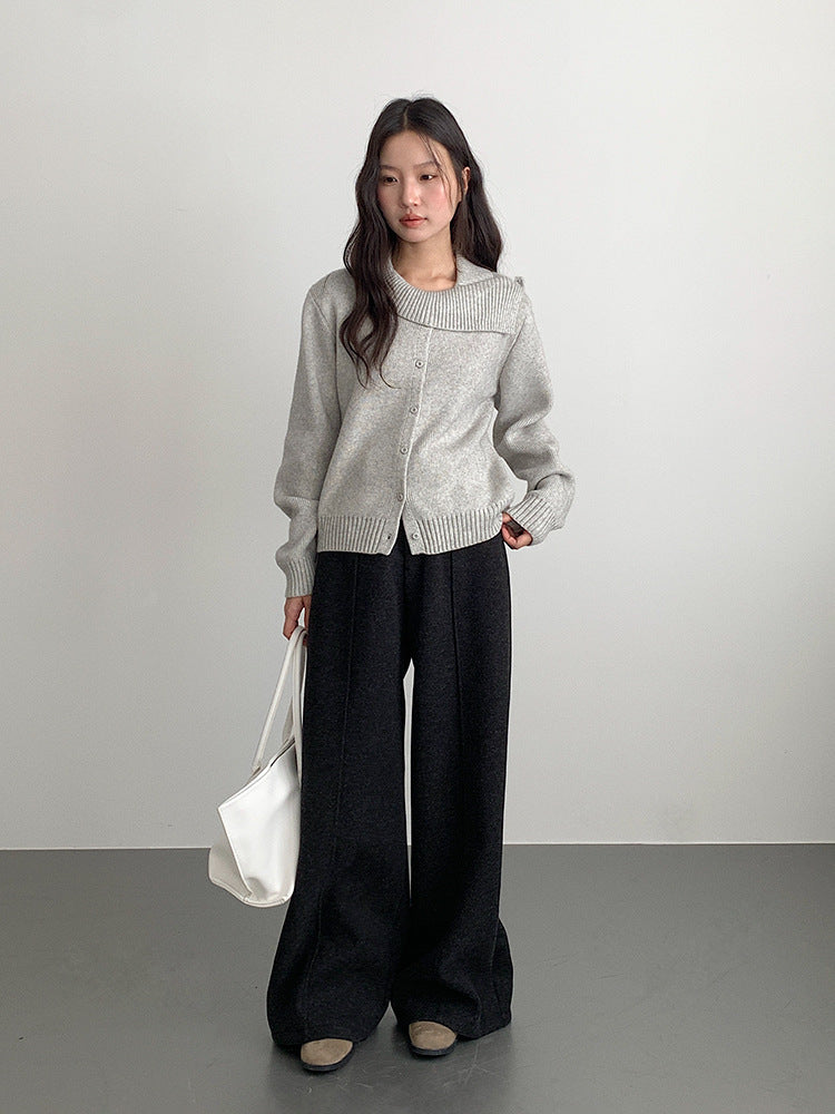 【LD11002】實拍秋冬法式設計感斜領針織毛衣外套251110