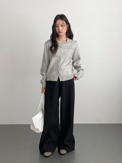 【LD11002】實拍秋冬法式設計感斜領針織毛衣外套251110