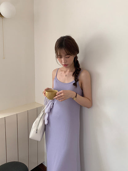 【L9986】實拍隨性紫羅蘭 吊帶洋裝+薄款防曬罩衫 2件套250825