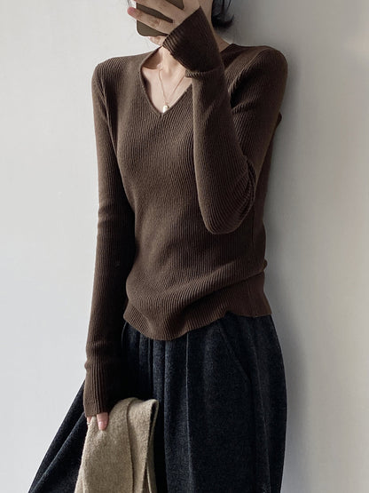 【YP313】實拍冬季氣質簡約v領針織衫251113