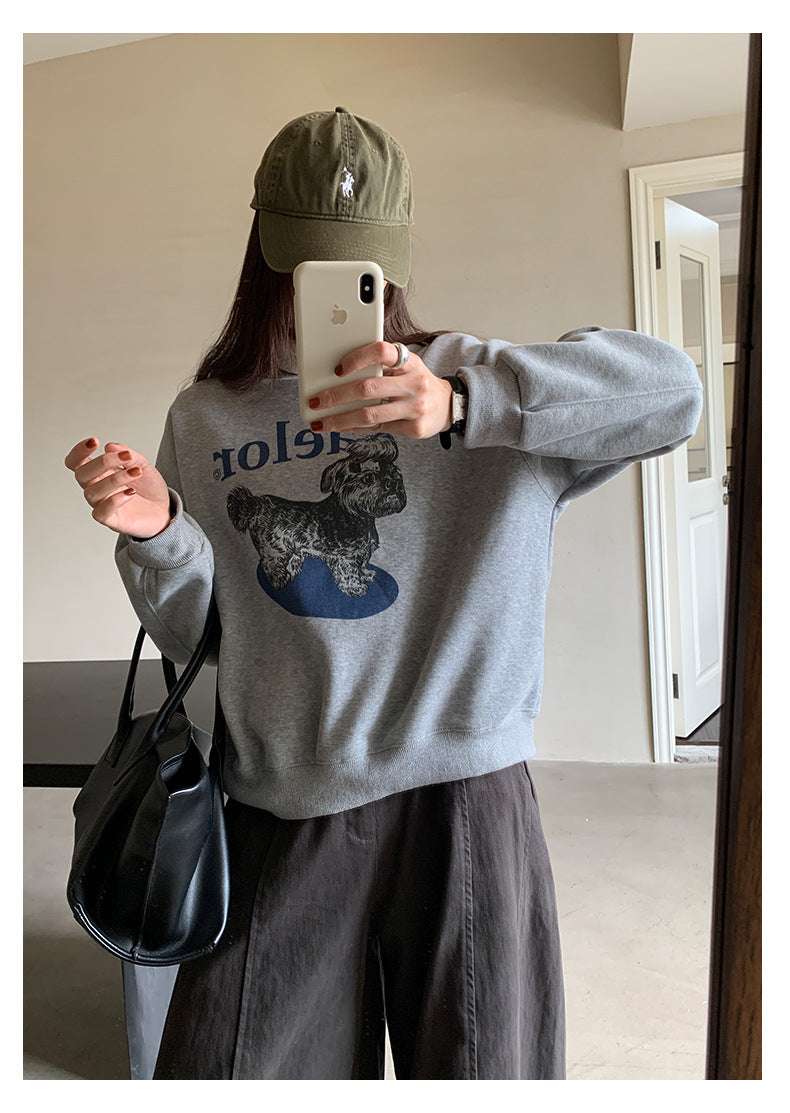 【H5496】實拍韓系小狗印花加絨厚棉衛衣251118