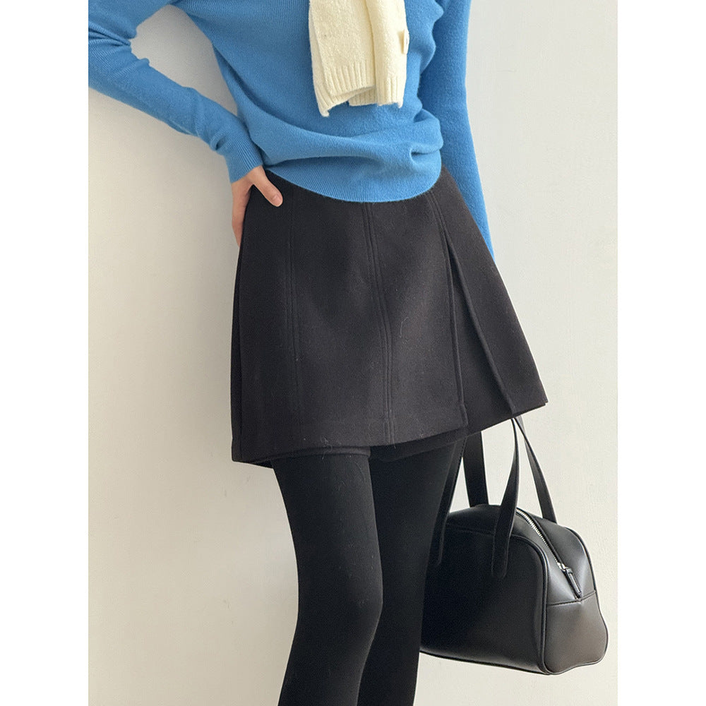 【Y82682】實拍冬季厚款毛呢高腰開叉裙褲 251106