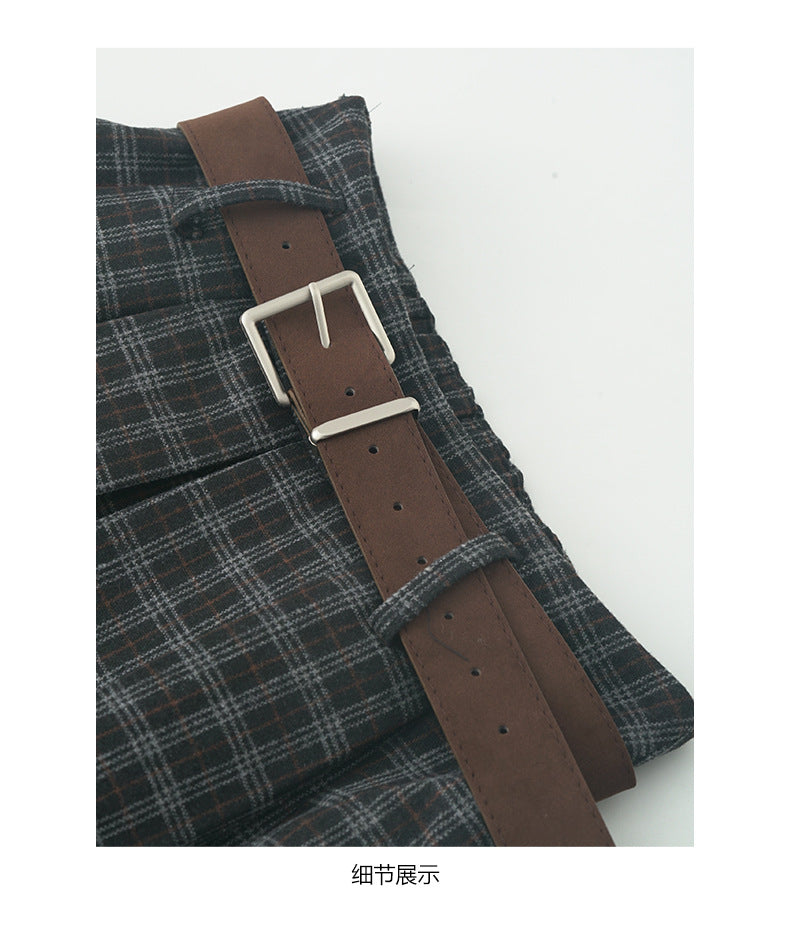 【H5502】實拍學院復古磨毛格子百褶A字裙251118