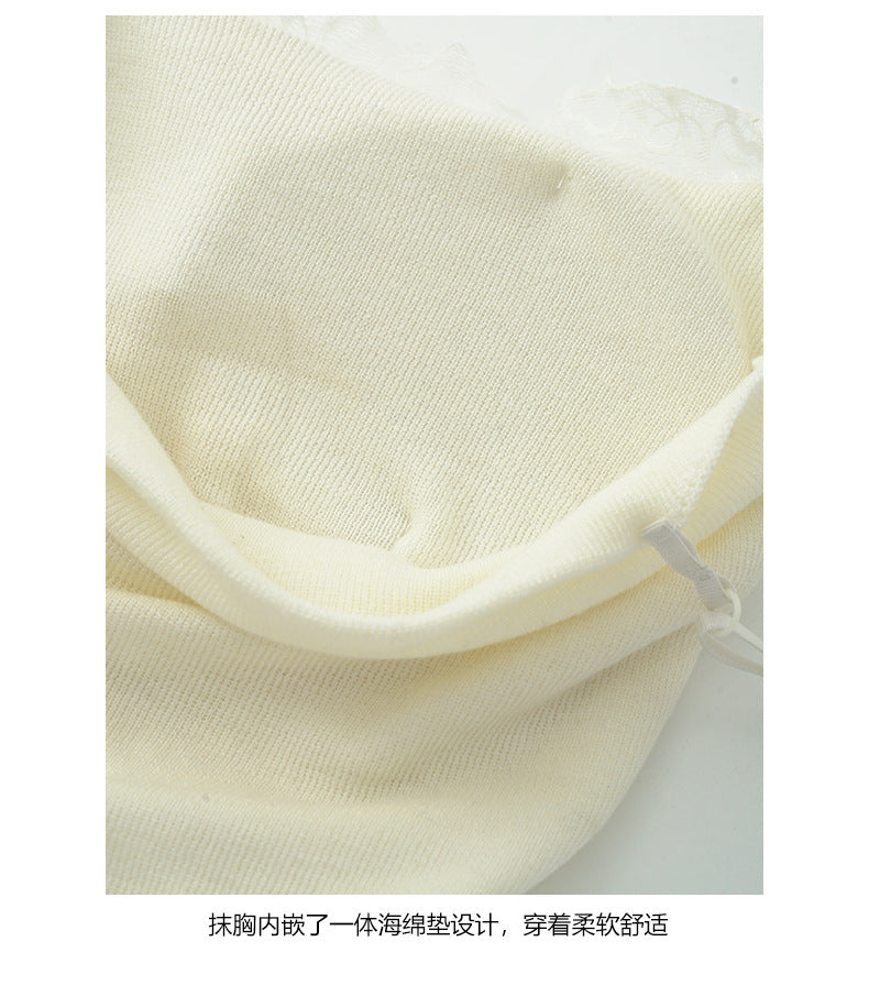 【H530047】實拍早春針織蕾絲側腰皺摺背心(含胸墊）-sale
