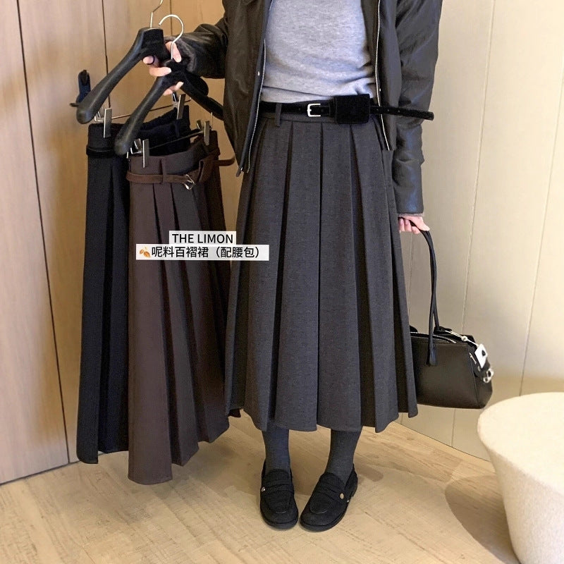 【L1177】實拍檸檬秋冬毛呢星空紋顯瘦百褶裙+腰包251117