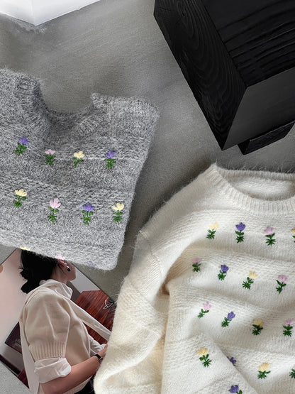 【cimz1377】實拍清新高級刺繡小花羊毛針織毛衣251128
