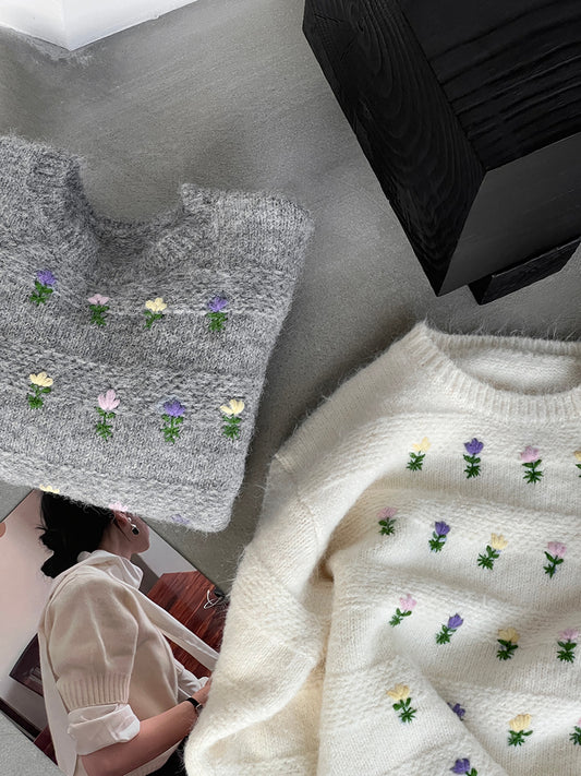 【cimz1377】實拍清新高級刺繡小花羊毛針織毛衣251128