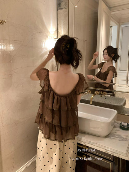 【L28012】法式甜美少女感🎀百搭減齡精緻蕾絲邊飛飛袖短袖上衣260526