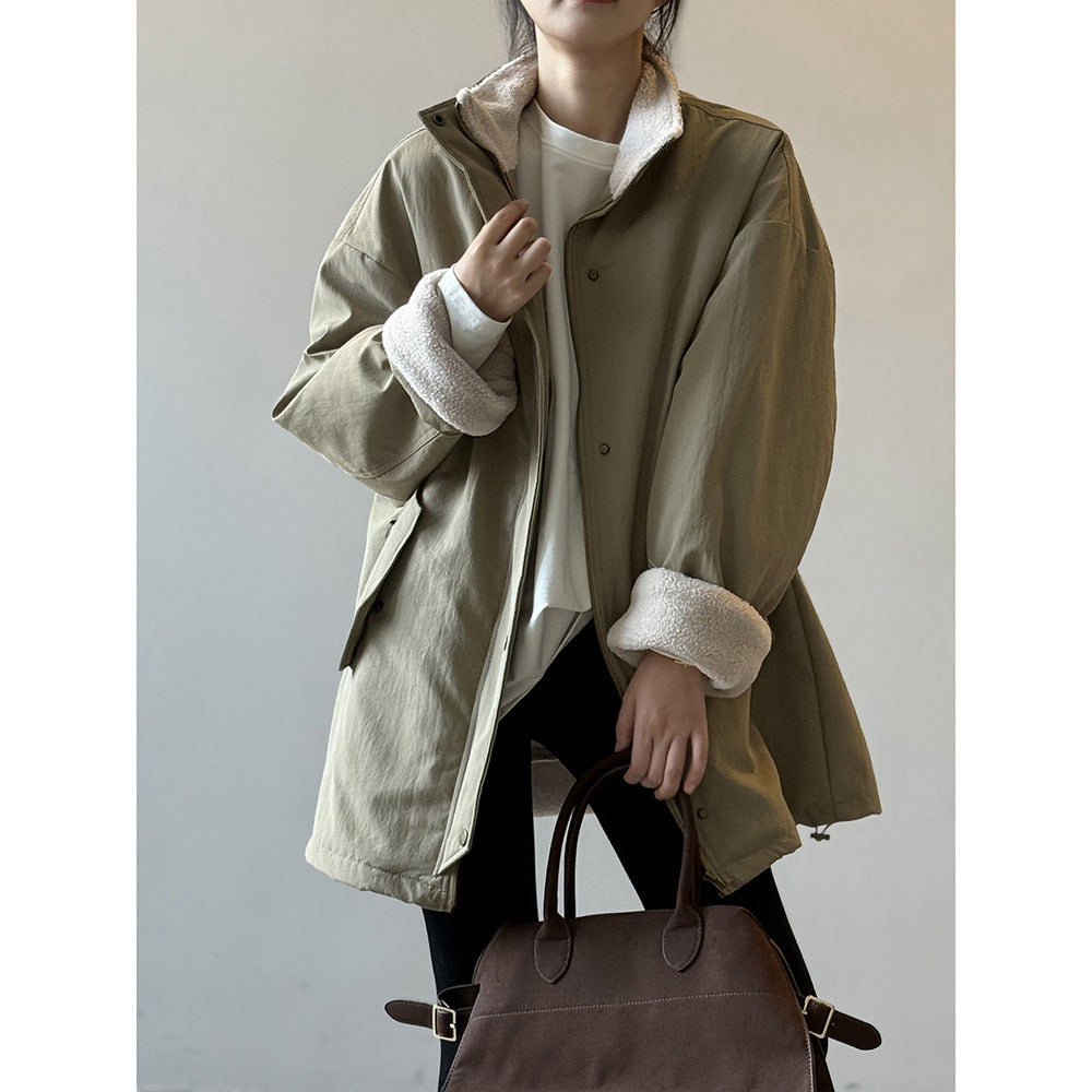 【Y82650】實拍立領帥氣內裡羊羔毛工裝外套251016