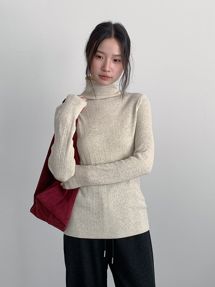 【LD11061】實拍紗網肌理超彈高領修身打底T恤251209