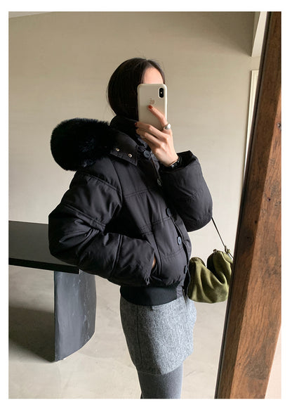 【H5501】實拍奶油風毛領連帽短款加厚棉服251118